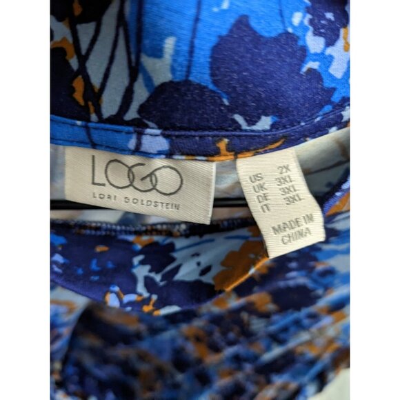 Logo Top Blue Sapphire Mock Neck Stretch Knit Tunic Long Sleeve Womens Size 2X - Picture 4 of 8